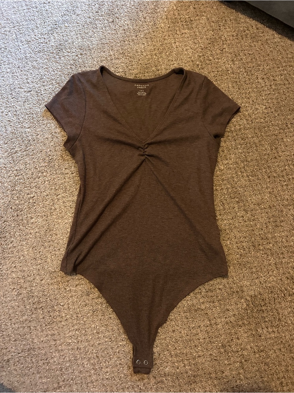 American Eagle Outfitters Brown Twist-Front Short Sleeve Bodysuit